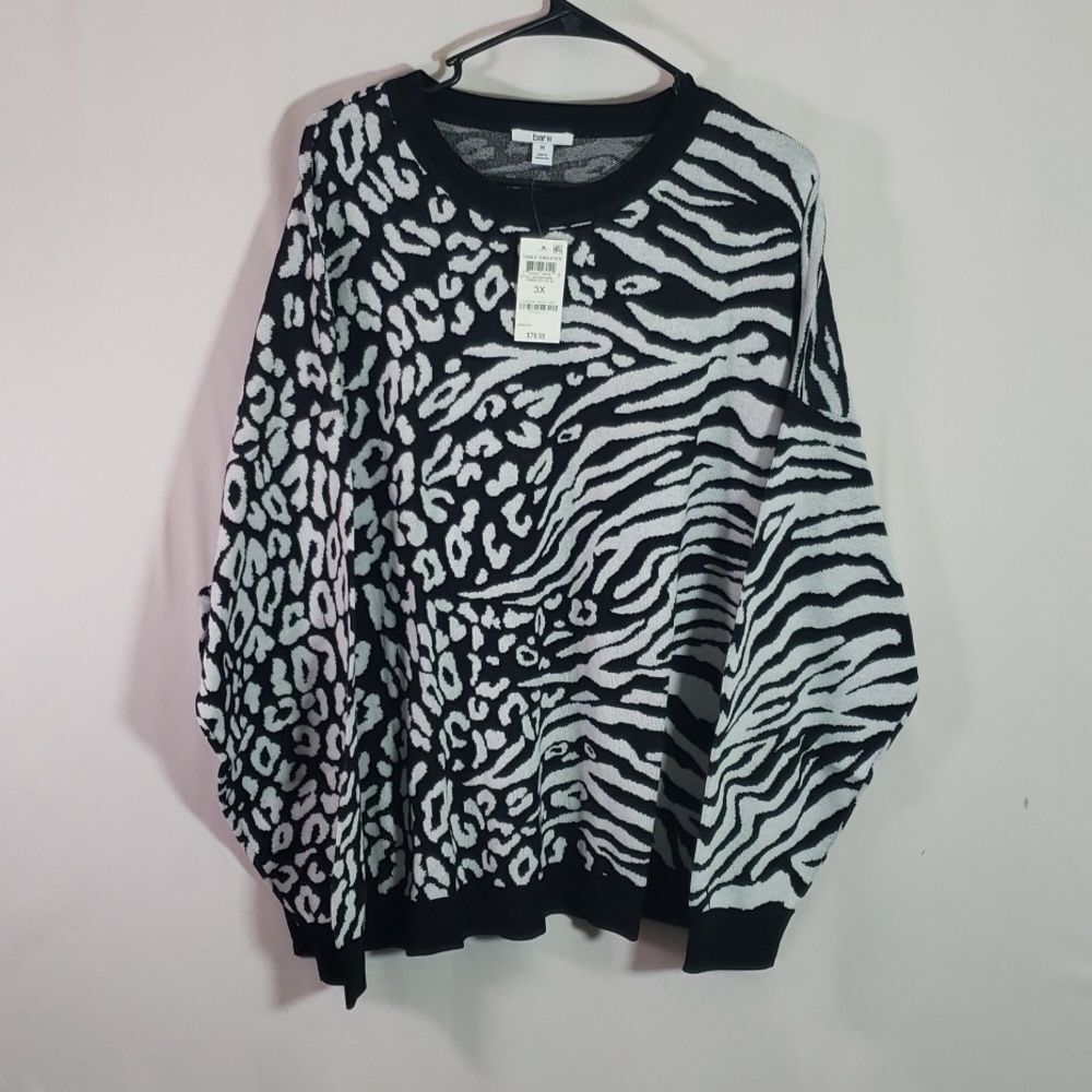 Bar III Plus 3X Black White Animal Print Sweater Bold Chic Casual Top (AJ)